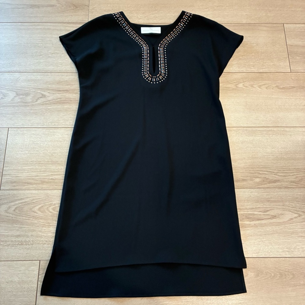 NEW Amanda Uprichard Black Embellished V-neck Cap Sleeve Shift Dress Size P/XS